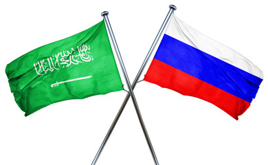 Saudi Arabia flag with Russia flag, 3D rendering