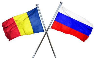 Romania flag with Russia flag, 3D rendering
