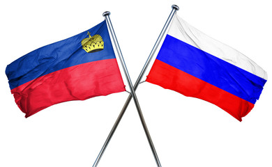 Liechtenstein flag with Russia flag, 3D rendering