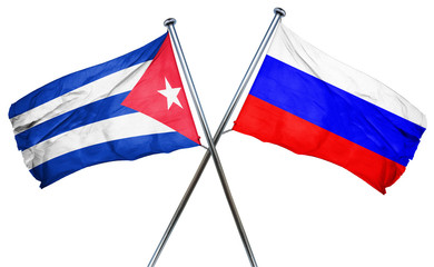 Cuba flag with Russia flag, 3D rendering