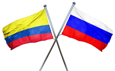 Colombia flag with Russia flag, 3D rendering