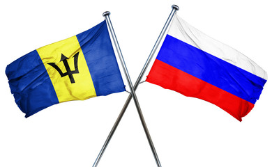 Barbados flag with Russia flag, 3D rendering