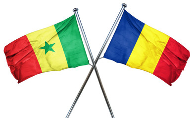 Senegal flag with Romania flag, 3D rendering