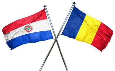 Paraguay flag with Romania flag, 3D rendering