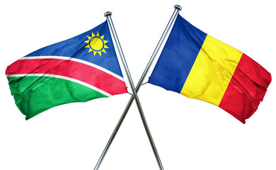 Namibia flag with Romania flag, 3D rendering