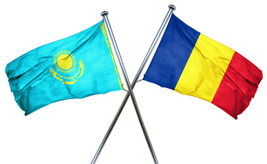 Kazakhstan flag with Romania flag, 3D rendering