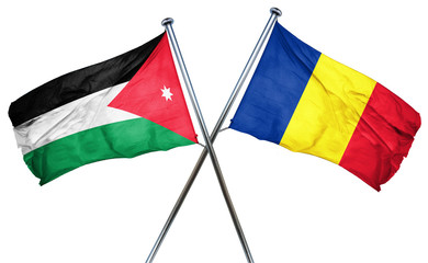 Jordan flag with Romania flag, 3D rendering