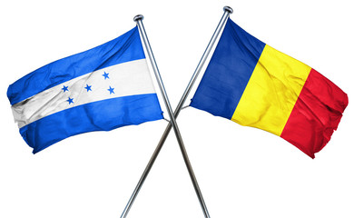 Honduras flag with Romania flag, 3D rendering