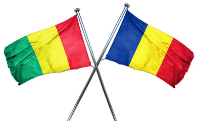 Guinea flag with Romania flag, 3D rendering