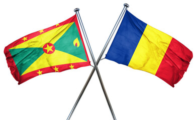Grenada flag with Romania flag, 3D rendering