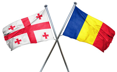 Georgia flag with Romania flag, 3D rendering