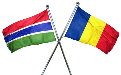 Gambia flag with Romania flag, 3D rendering