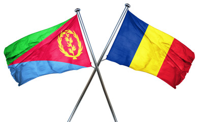 Eritrea flag with Romania flag, 3D rendering