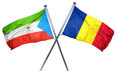 Equatorial guinea flag with Romania flag, 3D rendering