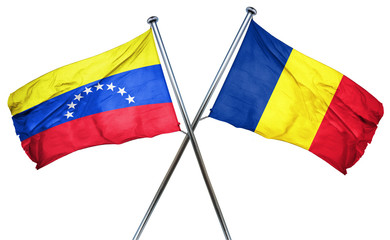 Venezuela flag with Romania flag, 3D rendering