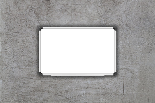 Blank white baord on gray concrete texture background