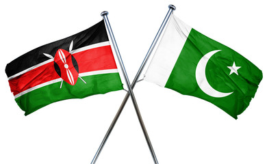 Kenya flag with Pakistan flag, 3D rendering