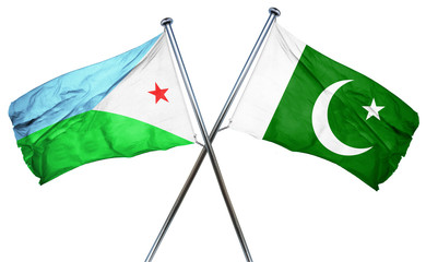 Djibouti flag with Pakistan flag, 3D rendering