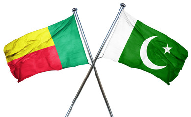 Benin flag with Pakistan flag, 3D rendering