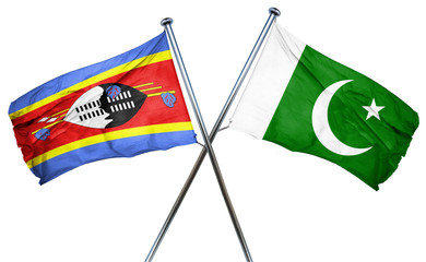 Swaziland flag with Pakistan flag, 3D rendering