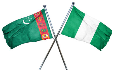 Turkmenistan flag with Nigeria flag, 3D rendering