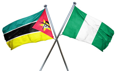 Mozambique flag with Nigeria flag, 3D rendering