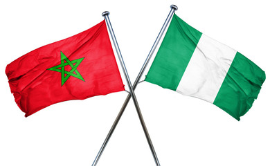 Morocco flag with Nigeria flag, 3D rendering