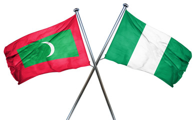 Maldives flag with Nigeria flag, 3D rendering