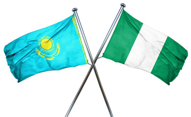 Kazakhstan flag with Nigeria flag, 3D rendering