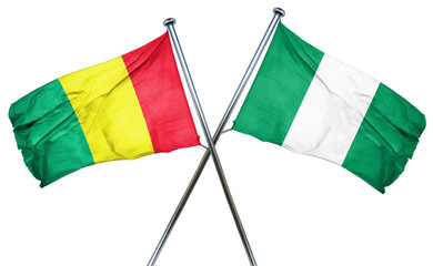 Guinea flag with Nigeria flag, 3D rendering