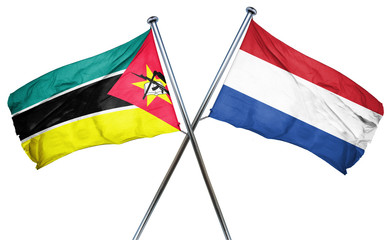 Mozambique flag with Netherlands flag, 3D rendering