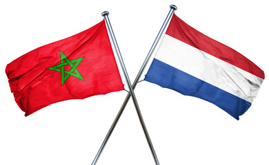 Morocco flag with Netherlands flag, 3D rendering