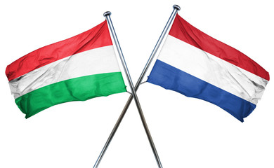 Hungary flag with Netherlands flag, 3D rendering