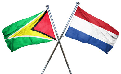 Guyana flag with Netherlands flag, 3D rendering