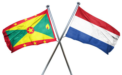 Grenada flag with Netherlands flag, 3D rendering