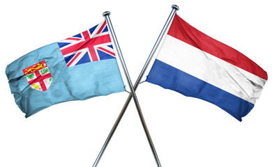 Fiji flag with Netherlands flag, 3D rendering