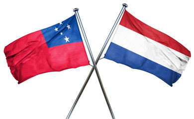 Samoa flag with Netherlands flag, 3D rendering