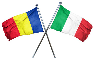 Romania flag with Italy flag, 3D rendering