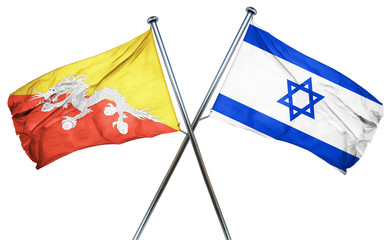 Bhutan flag with Israel flag, 3D rendering