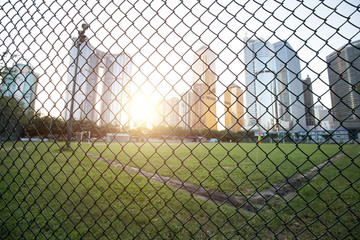 football field in modern city