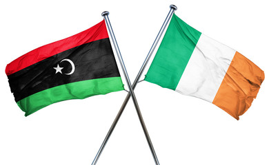 Libya flag with Ireland flag, 3D rendering