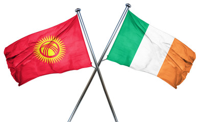 Kyrgyzstan flag with Ireland flag, 3D rendering