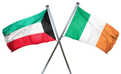 Kuwait flag with Ireland flag, 3D rendering