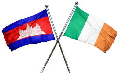 Cambodia flag with Ireland flag, 3D rendering