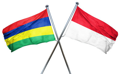 Mauritius flag with Indonesia flag, 3D rendering