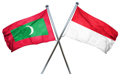 Maldives flag with Indonesia flag, 3D rendering
