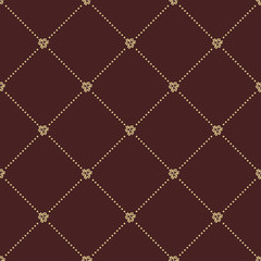 Geometric repeating ornament with golden diagonal dotted lines. Seamless abstract modern golden pattern