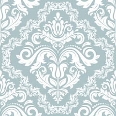 Seamless oriental ornament in the style of baroque. Traditional classic vector light blue and white pattern