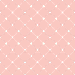 Geometric repeating vector ornament with diagonal dotted lines. Seamless abstract modern pink and white pattern