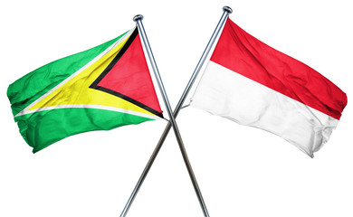 Guyana flag with Indonesia flag, 3D rendering